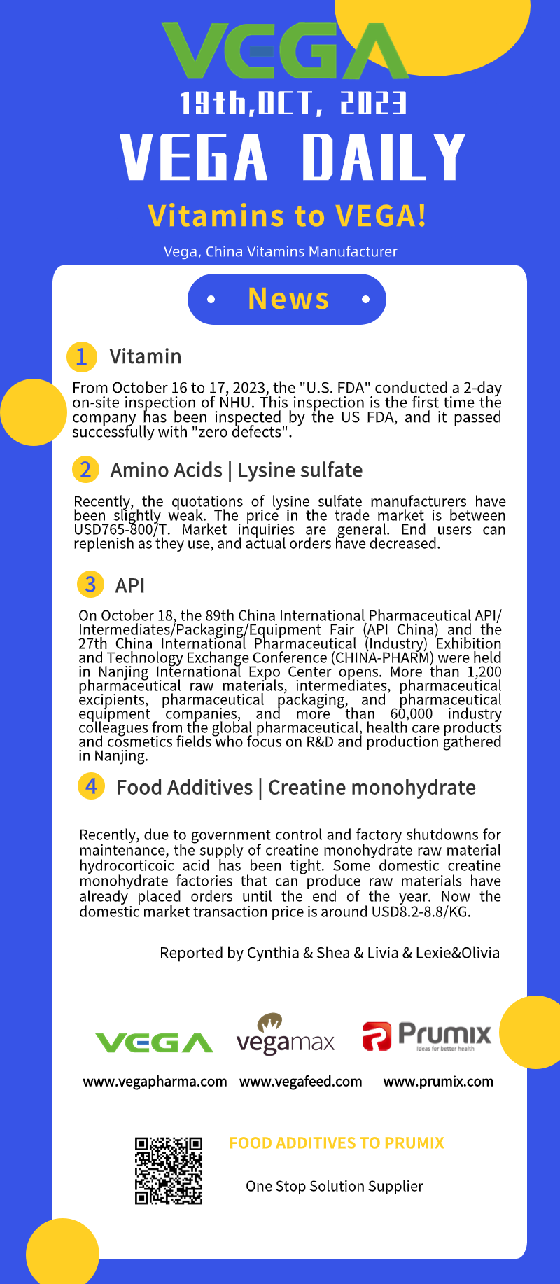 Vega Daily Dated on Oct 19th 2023 Vitamin Lysine sulfate API Food Additives.png